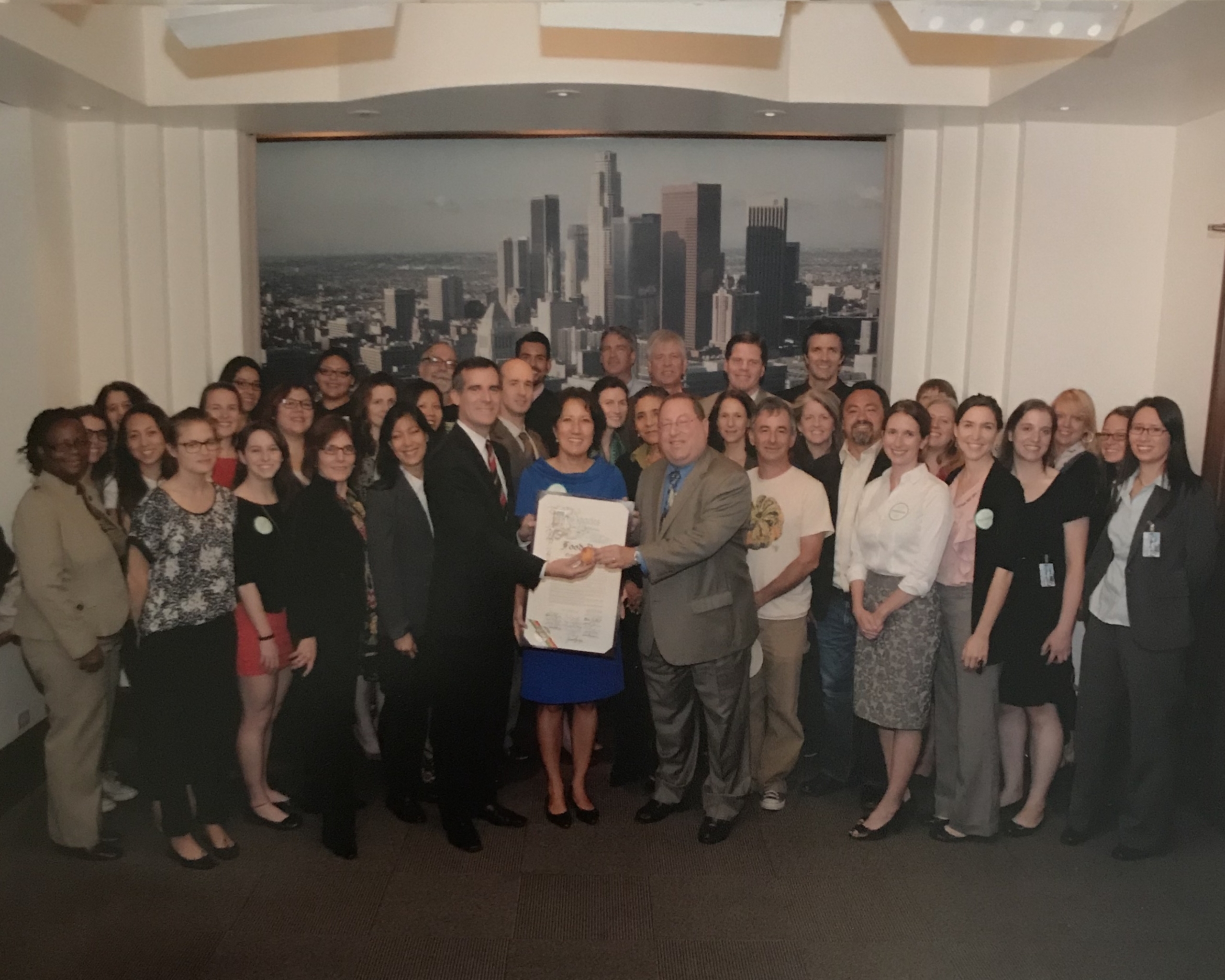 Paula Daniels, Alexa Delwiche, and good food supporters at LA City Hall