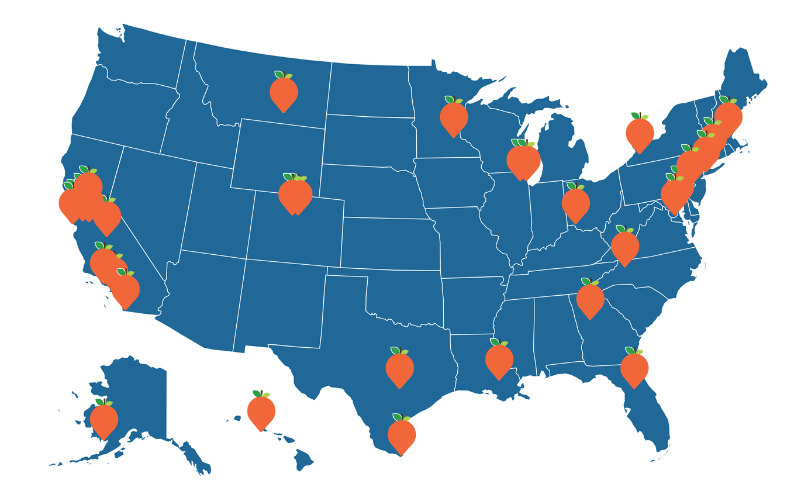 United States map showing Center's total reach in 2024